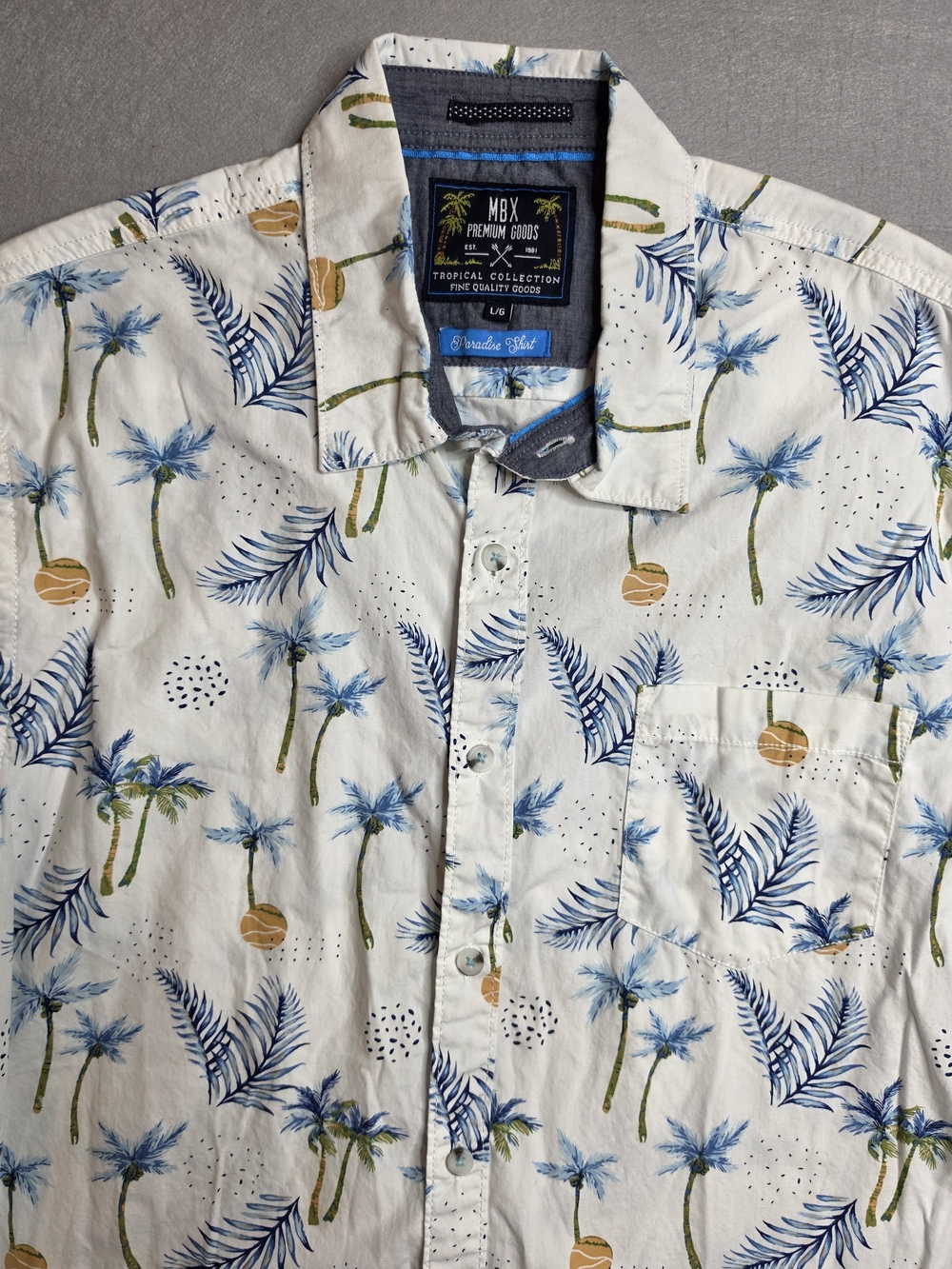 MBX Premium Goods ‎ Men's White Tropical Print Short-Sleeve Button-Down Large